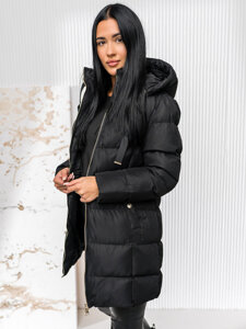 Bolf Damen Gepolsterte Winterjacke mit Kapuze Schwarz  5M3231