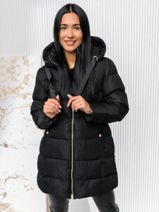 Bolf Damen Gepolsterte Winterjacke mit Kapuze Schwarz  5M3231