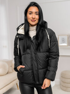 Bolf Damen Gepolsterte Winterjacke mit Kapuze Schwarz 5M3236