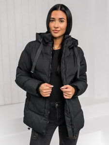 Bolf Damen Gepolsterte Winterjacke mit Kapuze Schwarz  5M3251