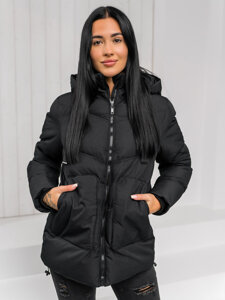 Bolf Damen Gepolsterte Winterjacke mit Kapuze Schwarz  5M3251