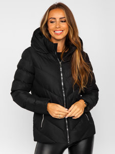 Bolf Damen Gepolsterte Winterjacke mit Kapuze Schwarz  5M725