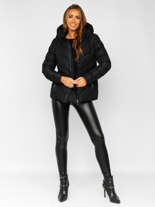 Bolf Damen Gepolsterte Winterjacke mit Kapuze Schwarz  5M725