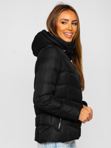 Bolf Damen Gepolsterte Winterjacke mit Kapuze Schwarz  5M726