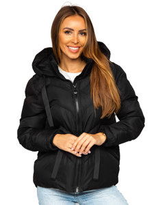 Bolf Damen Gepolsterte Winterjacke mit Kapuze Schwarz  5M739