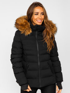 Bolf Damen Gepolsterte Winterjacke mit Kapuze Schwarz  5M768