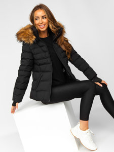 Bolf Damen Gepolsterte Winterjacke mit Kapuze Schwarz  5M768