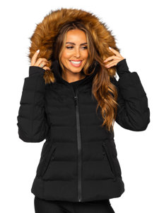 Bolf Damen Gepolsterte Winterjacke mit Kapuze Schwarz  5M768