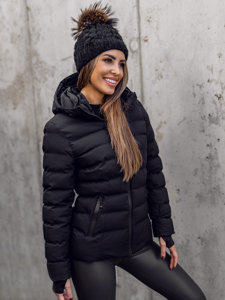 Bolf Damen Gepolsterte Winterjacke mit Kapuze Schwarz  5M769