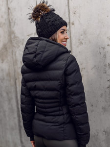 Bolf Damen Gepolsterte Winterjacke mit Kapuze Schwarz  5M769