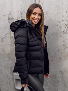 Bolf Damen Gepolsterte Winterjacke mit Kapuze Schwarz  5M770