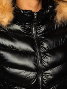 Bolf Damen Gepolsterte Winterjacke mit Kapuze Schwarz  6830