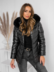 Bolf Damen Gepolsterte Winterjacke mit Kapuze Schwarz  B8163