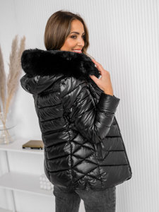 Bolf Damen Gepolsterte Winterjacke mit Kapuze Schwarz  B8163