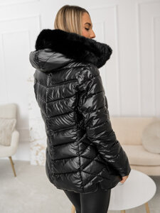 Bolf Damen Gepolsterte Winterjacke mit Kapuze Schwarz  B8163