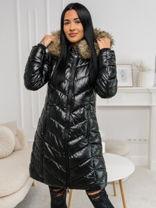 Bolf Damen Gepolsterte Winterjacke mit Kapuze Schwarz-Braun  16M9100