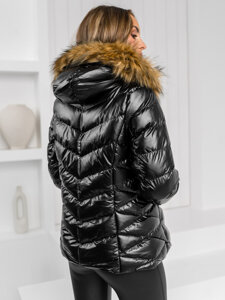 Bolf Damen Gepolsterte Winterjacke mit Kapuze Schwarz-Braun 5M3138