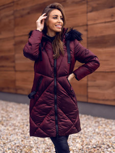 Bolf Damen Gepolsterte Winterjacke mit Kapuze Weinrot  23070