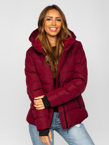 Bolf Damen Gepolsterte Winterjacke mit Kapuze Weinrot 5M769