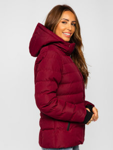 Bolf Damen Gepolsterte Winterjacke mit Kapuze Weinrot 5M769