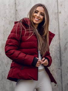 Bolf Damen Gepolsterte Winterjacke mit Kapuze Weinrot 5M769