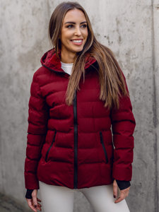 Bolf Damen Gepolsterte Winterjacke mit Kapuze Weinrot 5M769