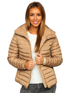 Bolf Damen Gepolsterte Winterjacke ohne Kapuze Braun  23063