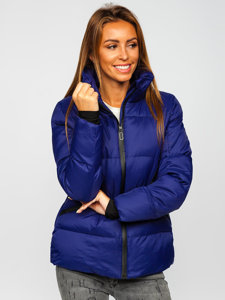 Bolf Damen Gepolsterte Winterjacke ohne Kapuze Dunkelblau  23059