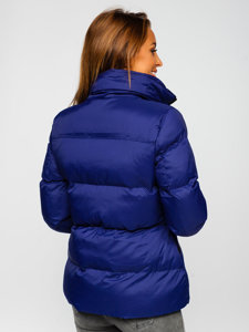 Bolf Damen Gepolsterte Winterjacke ohne Kapuze Dunkelblau  23059