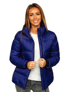 Bolf Damen Gepolsterte Winterjacke ohne Kapuze Dunkelblau  23059