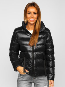 Bolf Damen Gepolsterte Winterjacke ohne Kapuze Schwarz  23061