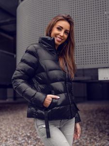 Bolf Damen Gepolsterte Winterjacke ohne Kapuze Schwarz  23061