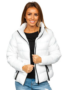 Bolf Damen Gepolsterte Winterjacke ohne Kapuze Weiß  23061