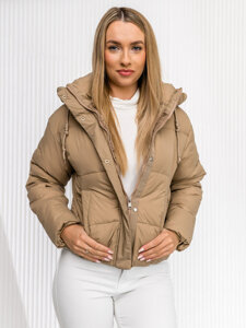 Bolf Damen Gepolsterte Winzterjacke mit Kapuze Beige  16M9188