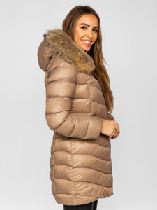 Bolf Damen Gepolsterter Wintermantel Winterjacke mit Naturfell Braun M688