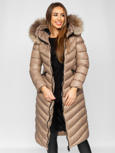 Bolf Damen Gepolsterter Wintermantel Winterjacke mit Naturfell Braun M699