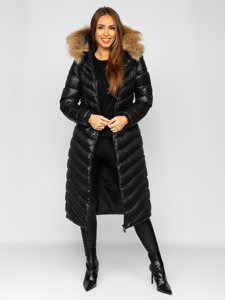 Bolf Damen Gepolsterter Wintermantel Winterjacke mit Naturfell Schwarz  M699