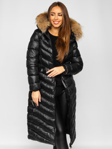 Bolf Damen Gepolsterter Wintermantel Winterjacke mit Naturfell Schwarz  M699