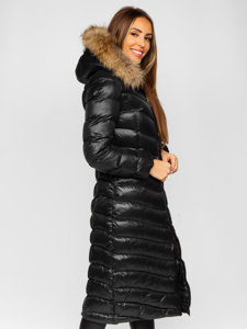 Bolf Damen Gepolsterter Wintermantel Winterjacke mit Naturfell Schwarz  M699