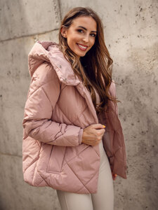 Bolf Damen Gepoolsterte Winterjacke mit Kapuze Rosa 5M3175A