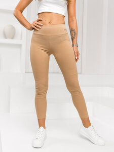 Bolf Damen Gerippte Leggings Beige  W7903