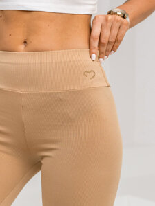 Bolf Damen Gerippte Leggings Beige  W7903