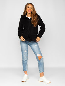 Bolf Damen Jacke Kurzer Mantel mit Kapuze Schwarz  9320