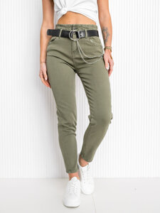 Bolf Damen Jeanshose Hochtalliert mit Gürtel Khaki  LA689