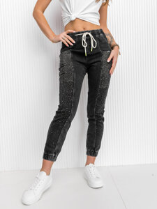 Bolf Damen Jeanshose mit Pailletten mom fit  Schwarz  BF108