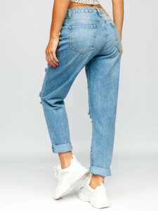 Bolf Damen Jeanshose mom fit Blau z paskiem  DM321M