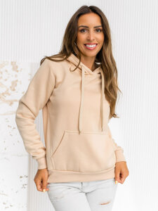 Bolf Damen Kapuzenpullover mit Kängutasche Hellbeige W02B