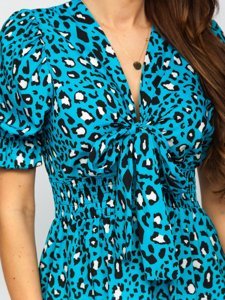 Bolf Damen Kleid Leopardenmuster Blau 6986