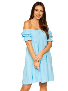 Bolf Damen Kleid mit Rüschen Musselin Azurblau  12240