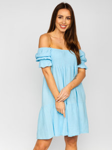 Bolf Damen Kleid mit Rüschen Musselin Azurblau  12240